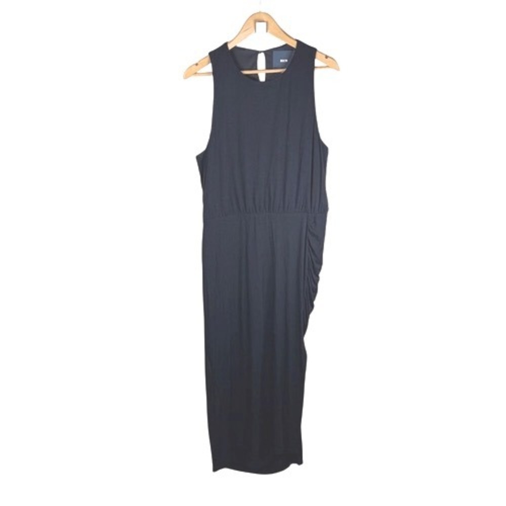 Maeve Anthropologie Women's Black Sleeveless Ruched Modal Midi Dress Size Large